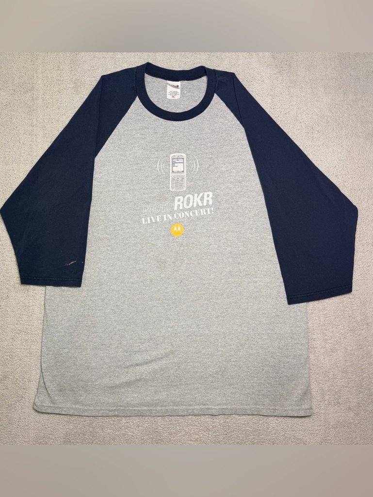 Vtg Anvil 2005 Motorola Rokr E1 Itunes Phone Promo Shirt Adult Xl Raglan Sleeve